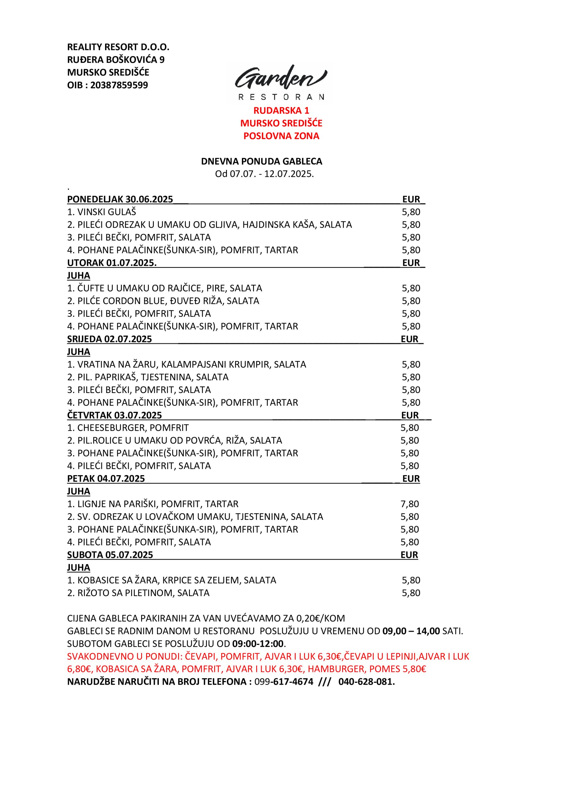 DNEVNA PONUDA GABLECA 07.07.-12.07.2025